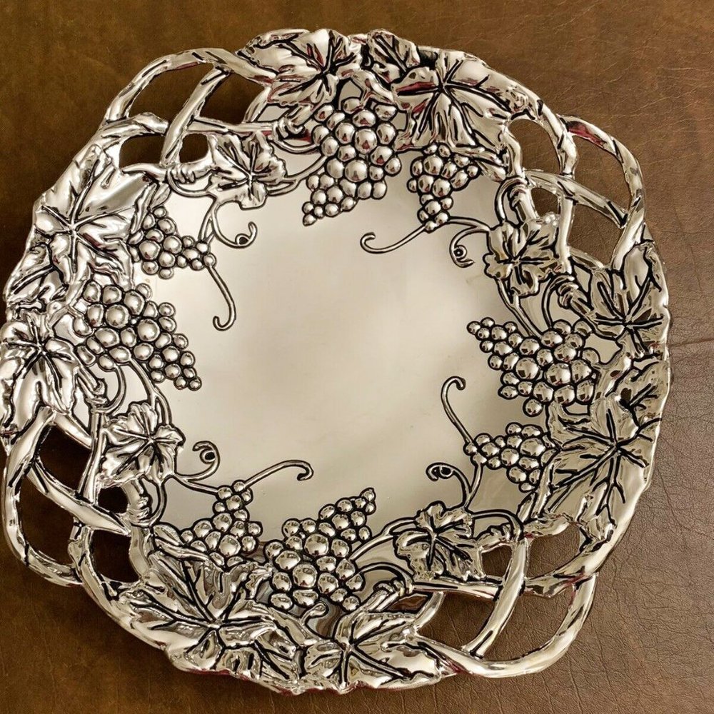 NIB GODINGER Silver Plated Grape Design Square Serving Tray 12.5" D